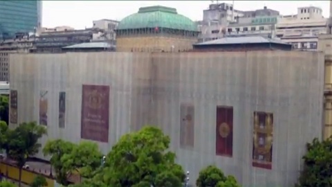 Captura de instantâneo do vídeo sobre as obras de reforma da fachada da Biblioteca Nacional.