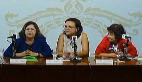 12 de março de 2018 - Ana Maria Lisboa, Anna Faedrich e Hildete Pereira de Melo formam a mesa de debates em homenagem ao Mês da Mulher na Biblioteca Nacional.