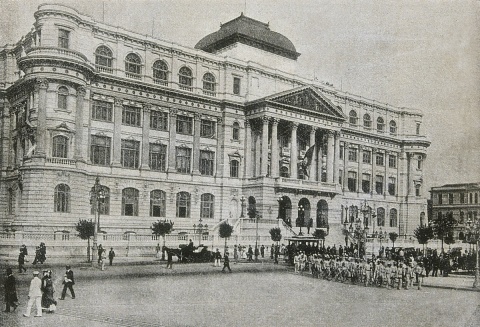 Imagem publicada no jornal O Malho, em 12 de novembro de 1910, mostra o prédio da Biblioteca Nacional no dia de sua inauguração