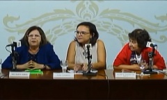 12 de março de 2018 - Ana Maria Lisboa, Anna Faedrich e Hildete Pereira de Melo formam a mesa de debates em homenagem ao Mês da Mulher na Biblioteca Nacional.
