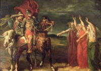 Pintura de Theodore Chasseriau que representa Macbeth e as três bruxas, personagens da tragédia "Macbeth", de William Shakespeare.